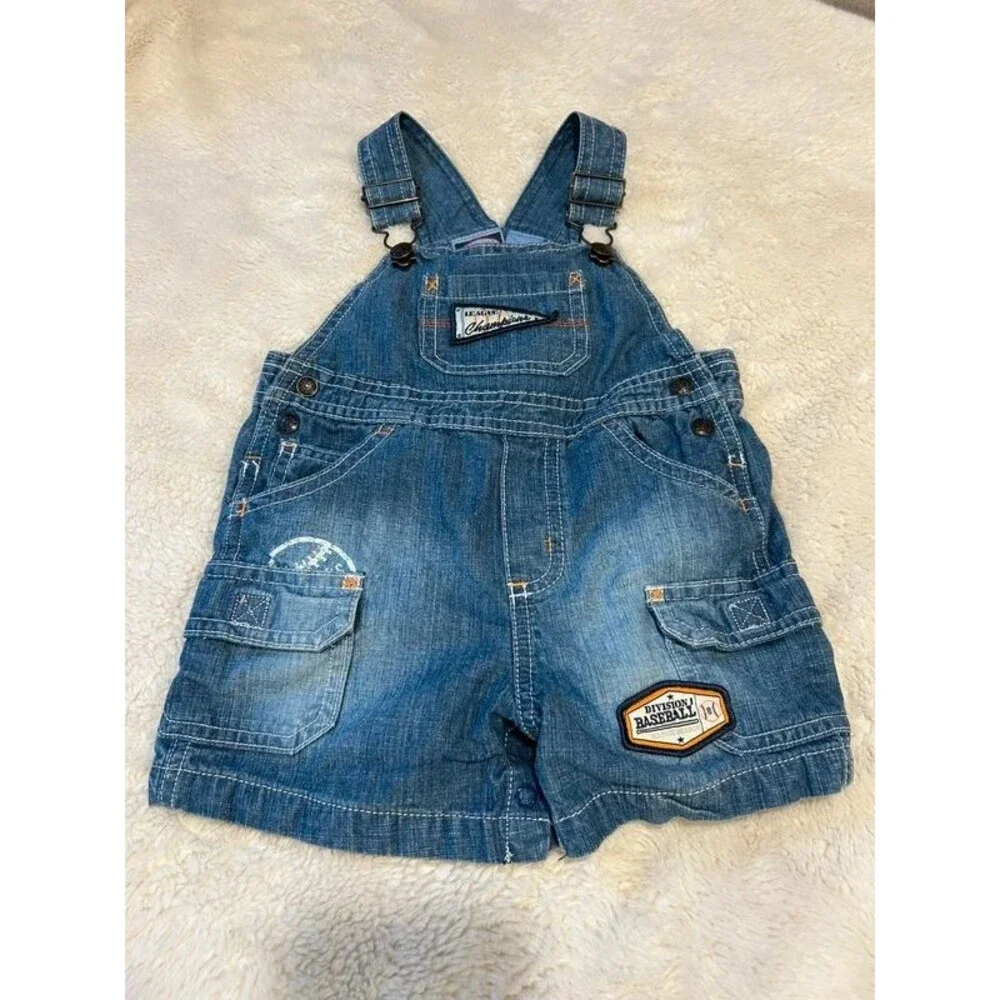 Y2K Vintage Koala Kid 24M Boys Denim Short Overalls Baseball